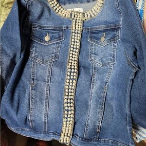Denim Jacket with Pearl Embellishments size Large